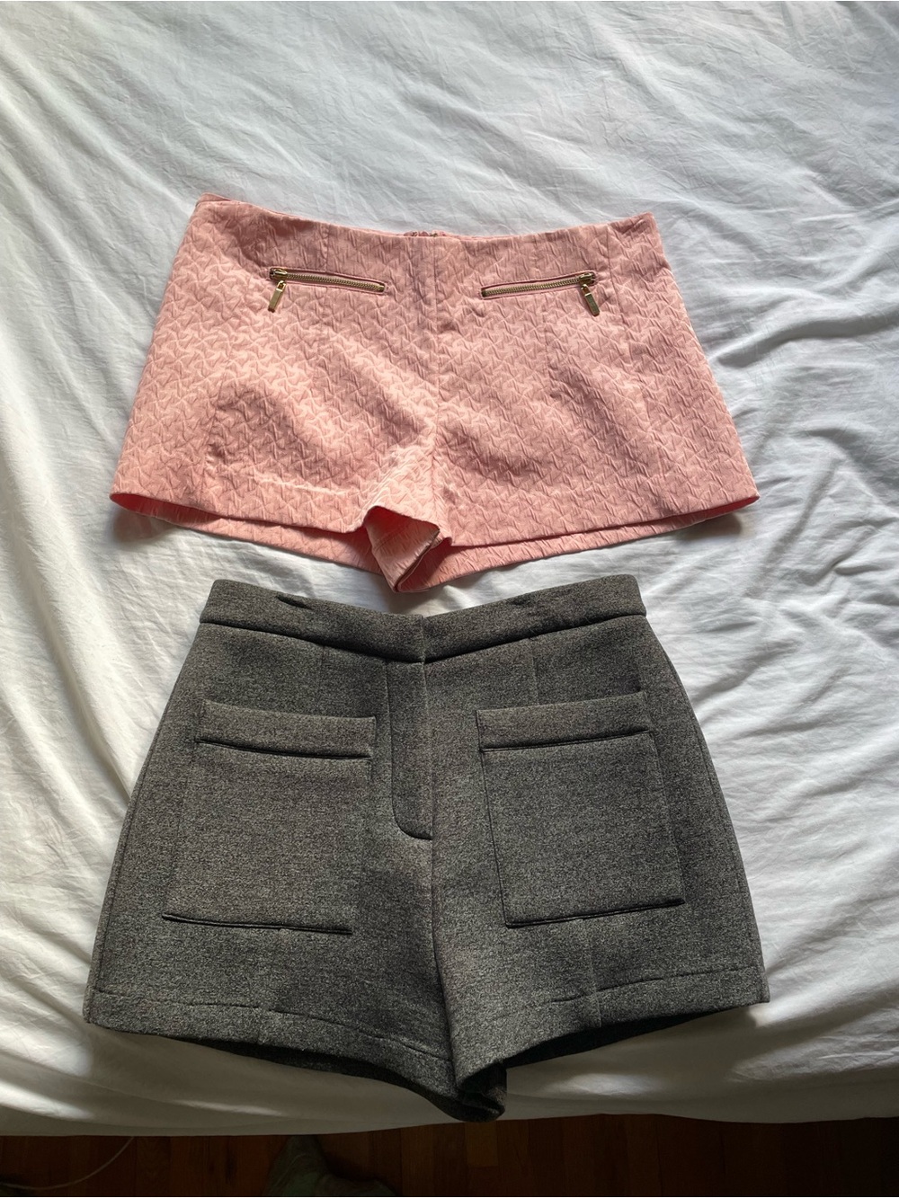 Forever 21 Pink Quilted High-Waist Shorts with Gold Zippers